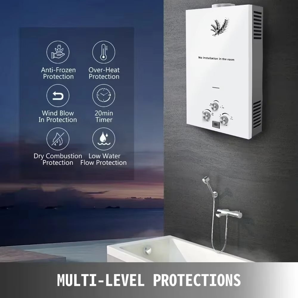 Scaldabagno istantaneo a GPL, Scaldabagno a propano in acciaio inox con display a LED, protezione di sicurezza e controllo intelligente, 16 kW 8 L - 2