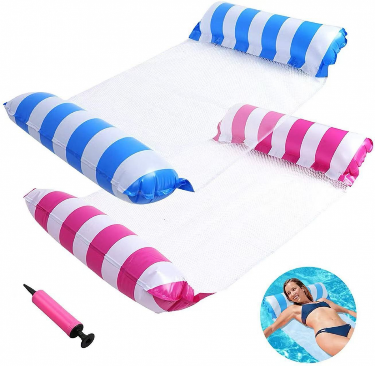 Conjunto de 2 hamacas inflables 4 en 1 + bomba, colchón flotante para ...