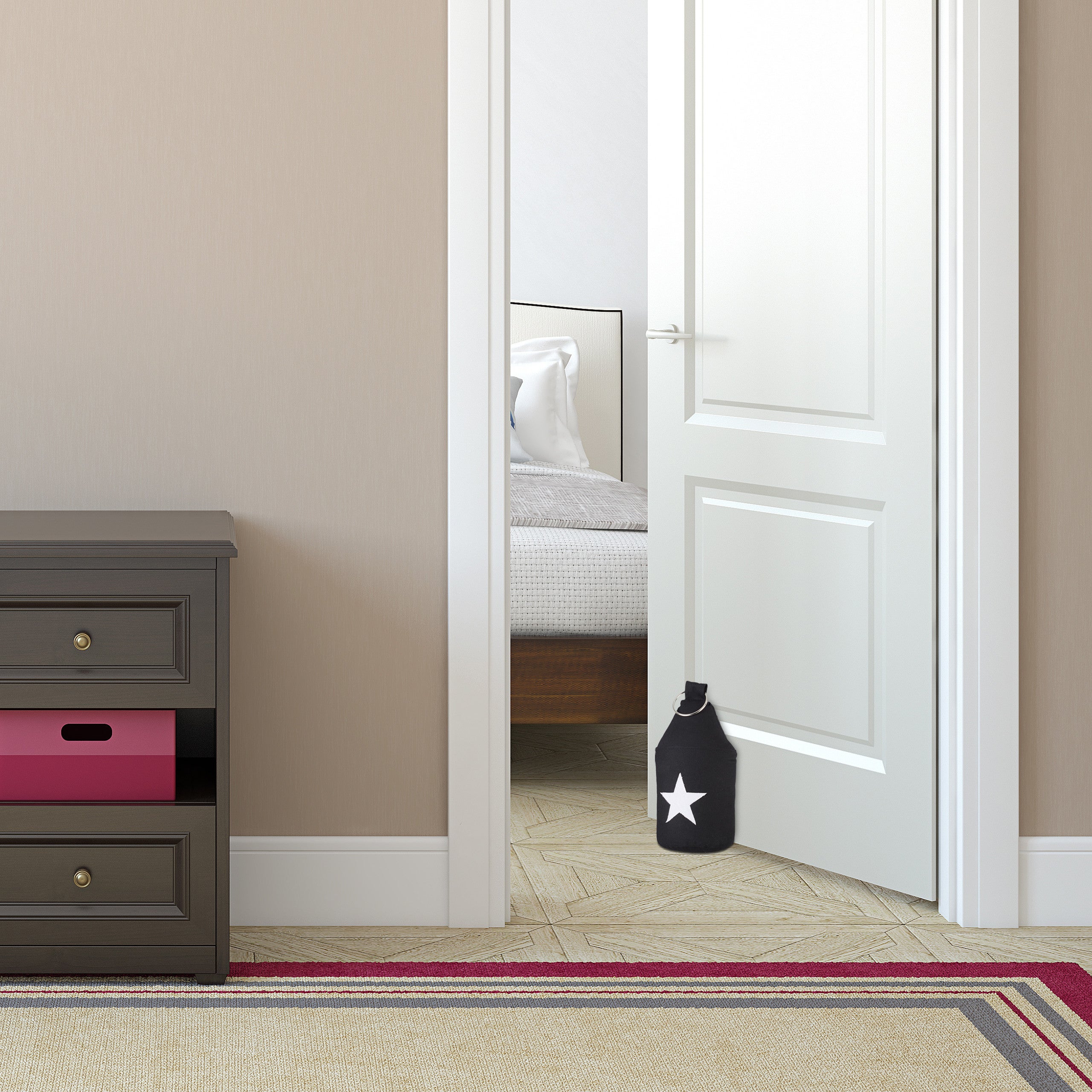 6x Fermaporta a Pavimento in Stoffa, Sacchetto Alto con Stella e Manico, Bloccaporta HLP 25 x 12 x 12 cm, Grigio Scuro - 3