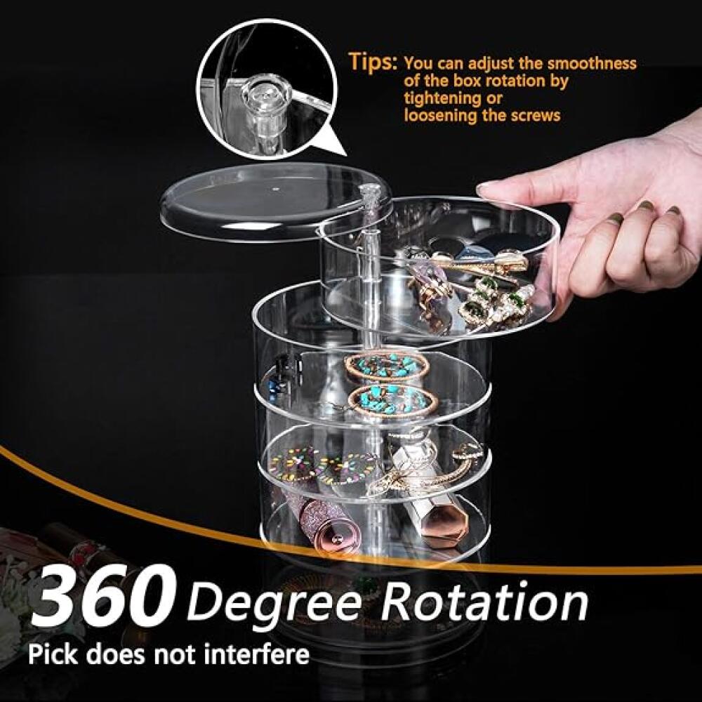 Boîte à Bijoux, 5 Niveaux Coffret à Bijoux avec Couvercle, Bijoux de Voyage de Rangement Rotation de 360 Degrés pour Bagues Boucles d'oreille - 5