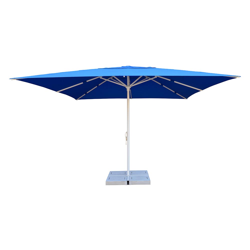 Tempo Style - Parasol Brera z niebieskim daszkiem i błyszczącym białym masztem 4 x 4 m