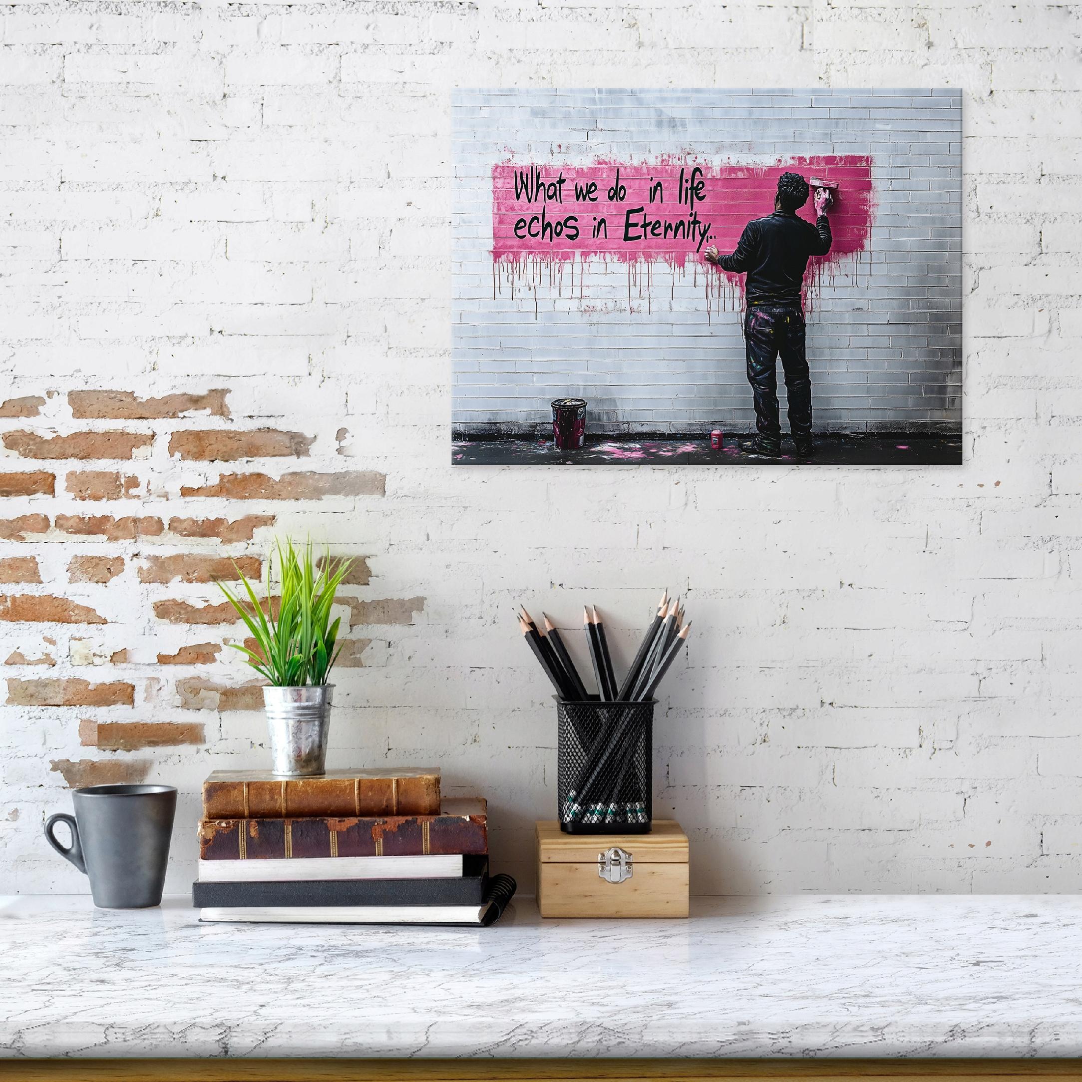 Tableau Deco abstrait banksy gris moderne 100x70 cm xxl Impression sur toile décoration murale intissée pour salon chambre cuisine - 2