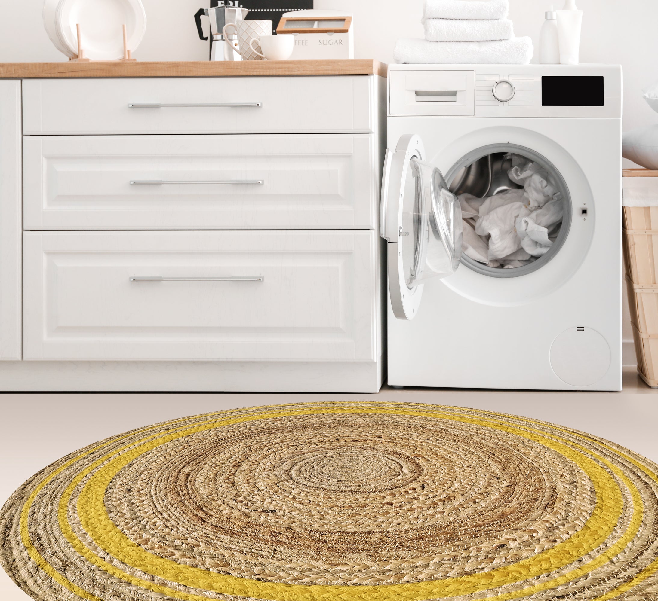Tapete de vinil, Carthago Redondo amarelo [Diam] 100 cm - PVC antiderrapante, liso impresso, vinílico para cozinha ou sala, lavável - 2
