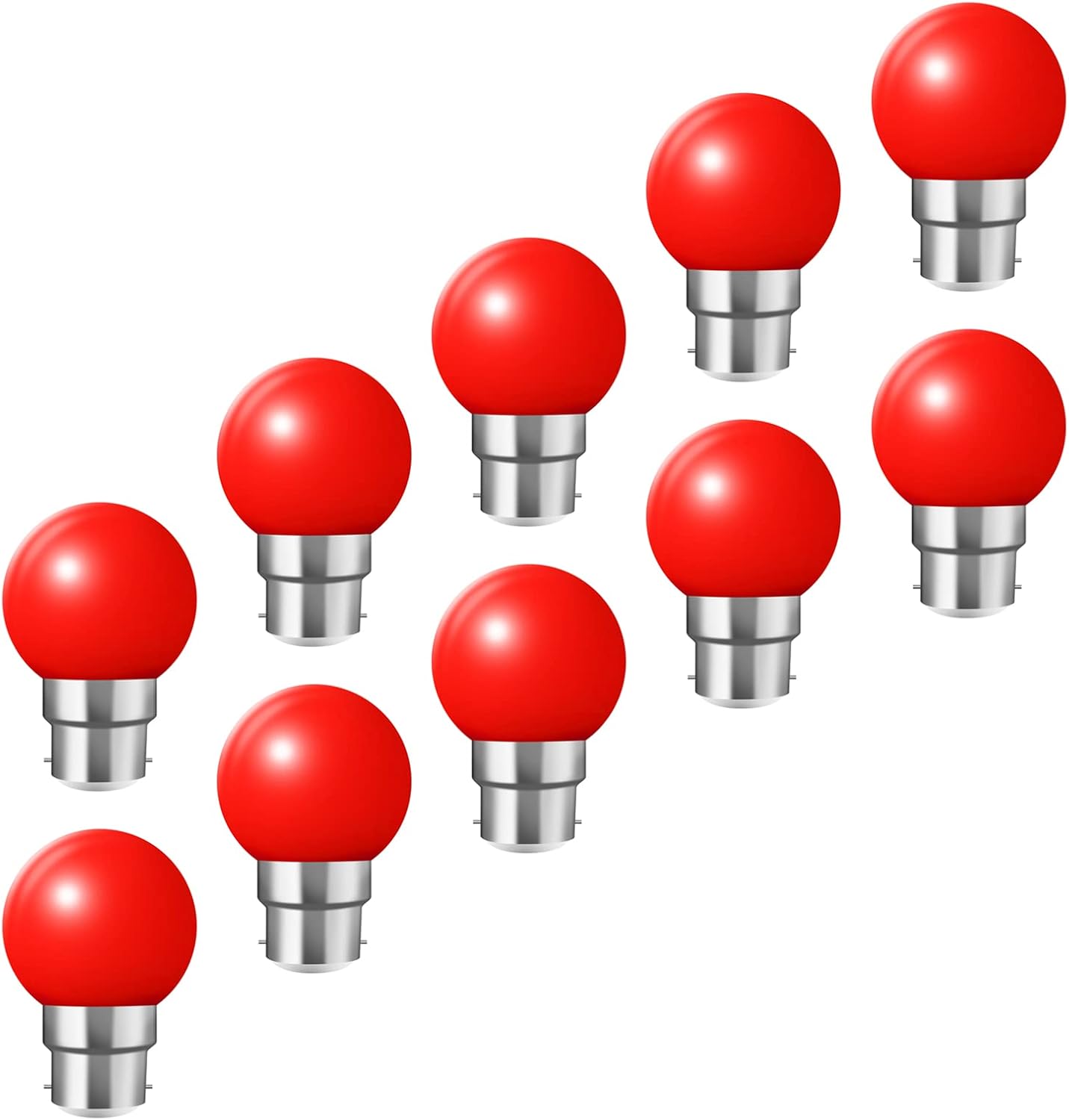 Zestaw 10 żarówek bagnetowych B22 - żarówka LED Feston 2W (odpowiednik 20W), energooszczędna żarówka w kolorze czerwonym, małe żarówki