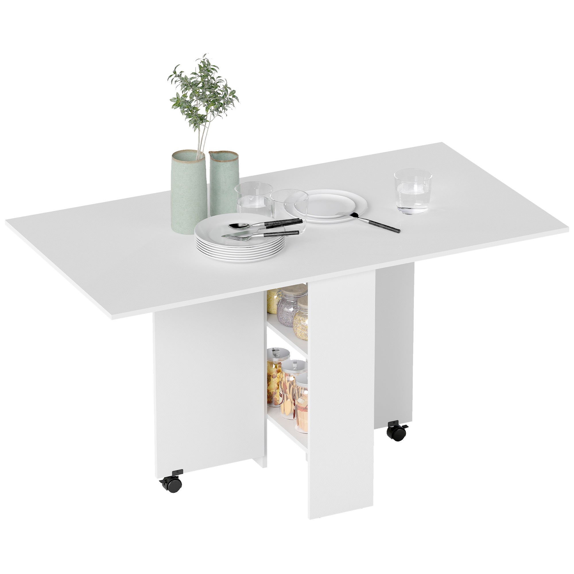 Mesa de comedor plegable, mesa de cocina abatible para 6 personas, para salón u oficina, 140 x 75 x 74 cm, blanca.