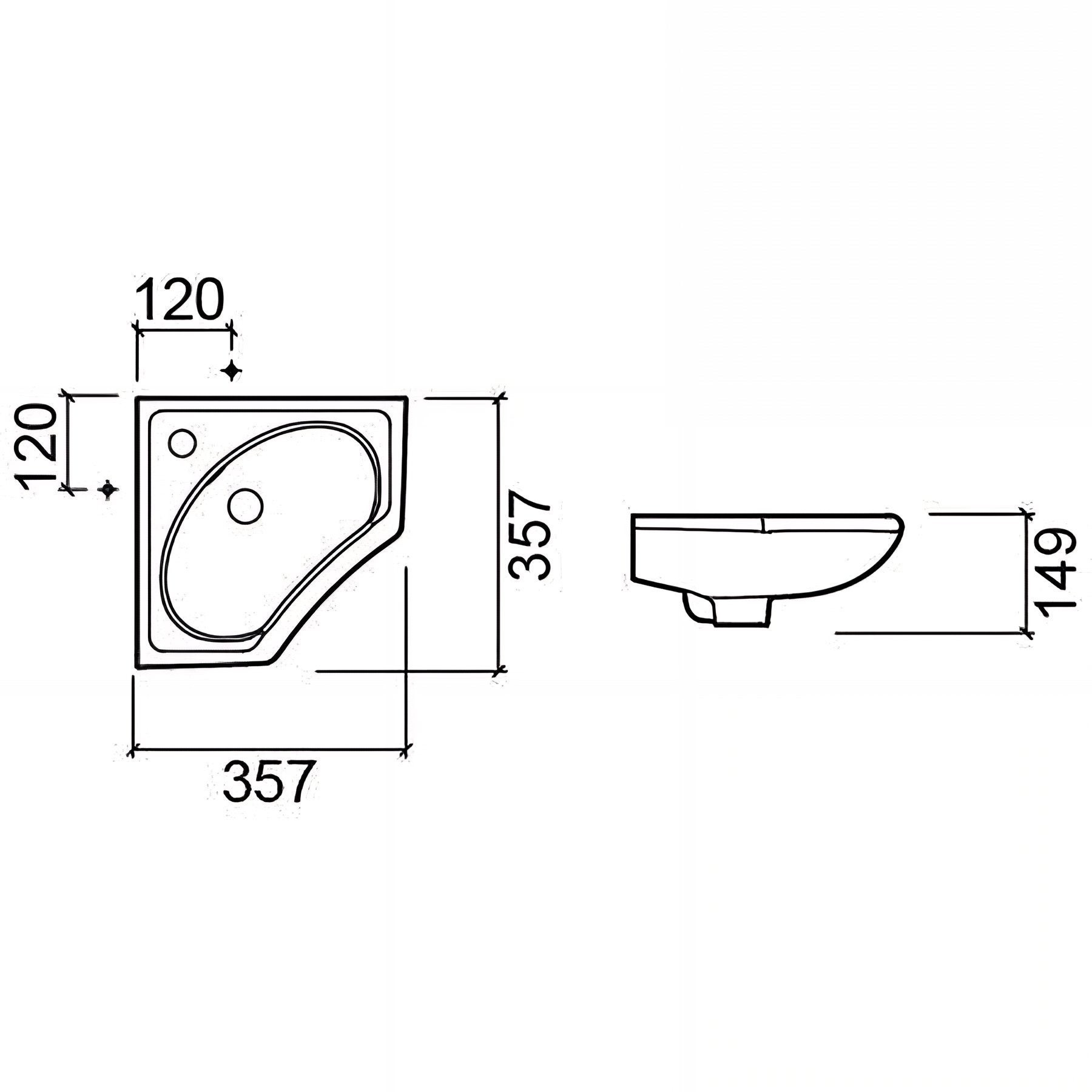 Lave mains d'angle mural céramique traditionnelle SANINDUSA 36x36 Sado blanc (robinet non inclus) - 2