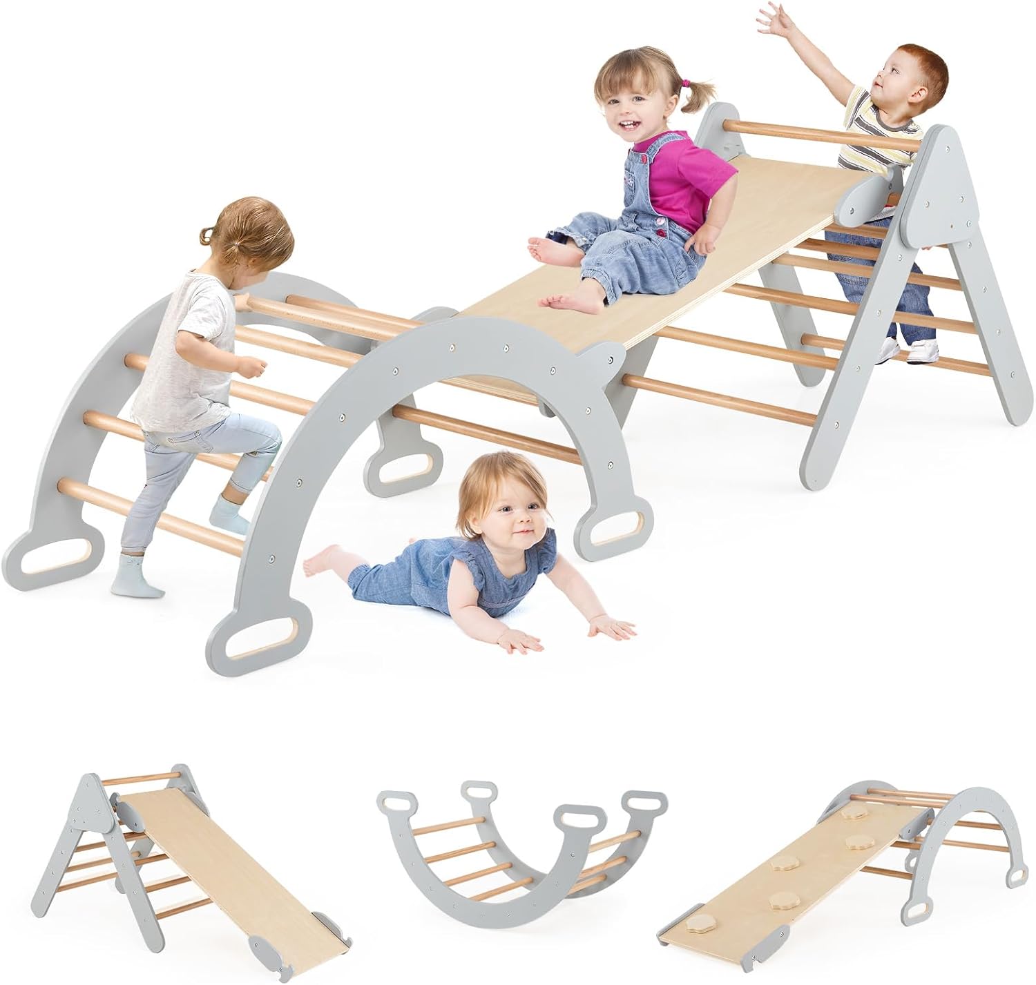 LIFEZEAL 7 en 1 Set d'escalade Montessori avec Rampe Réversible, Arche à Bascule, Toboggan, Bois de Hêtre,pour Enfant 1+ Ans, Charge 50 kg,Blanc | Leroy Merlin LIFEZEAL 7 en 1 Set d'escalade Montessori avec Rampe Réversible, Arche à Bascule, Toboggan, Bois de Hêtre,pour Enfant 1+ Ans, Charge 50 kg,Blanc | Leroy Merlin