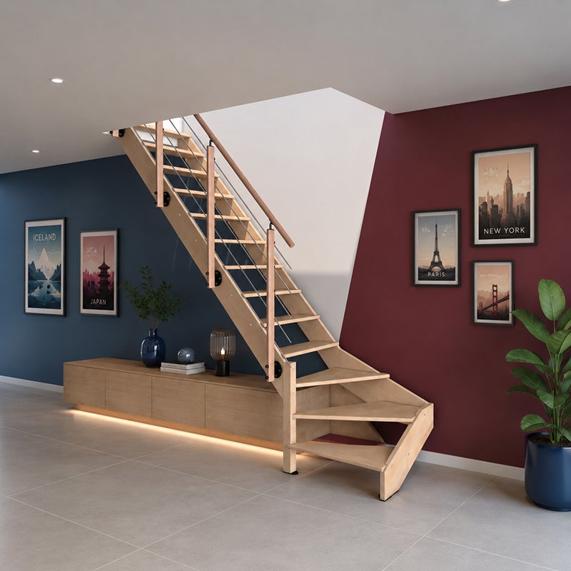 Escalier bois quart-tournant gauche avec garde-corps, Novesta KORDO - 3