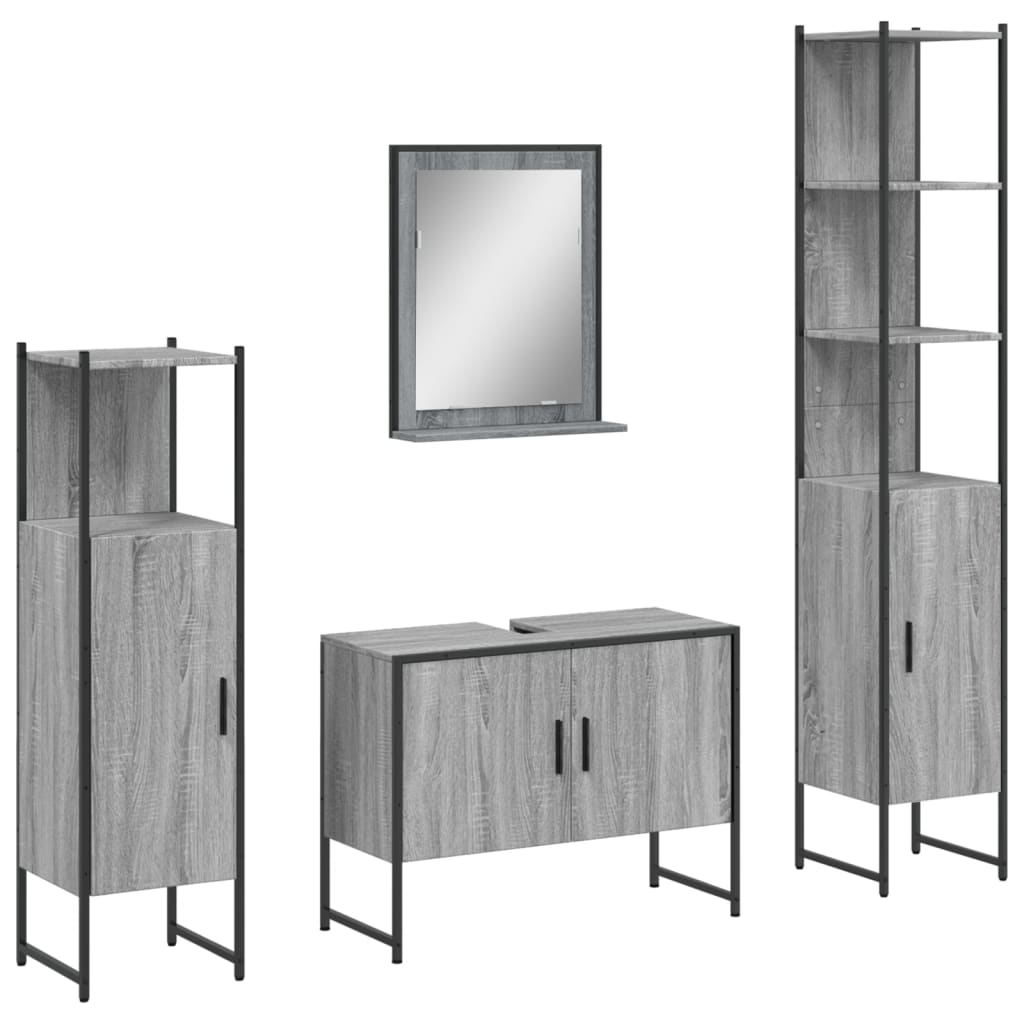 Set de armario de baño - armario de baño 4 pzas madera contrachapada gris sonoma