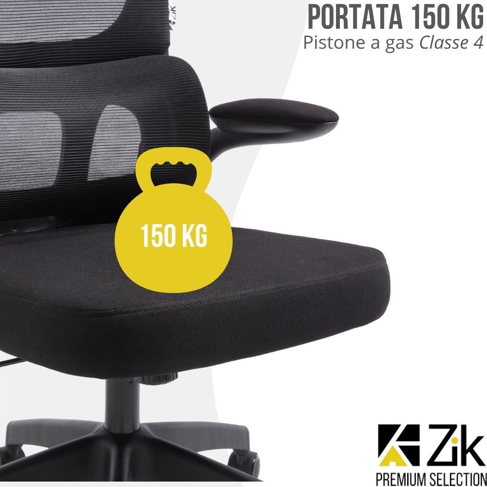 Chaise de bureau avec accoudoirs Fauteuil ergonomique pivotant avec support lombaire et appui-tête réglable, dossier pivotant - Noir - 4