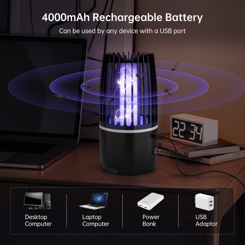 Lampada antizanzare, repellente elettrico per zanzare 2 in 1, lampada antizanzare ricaricabile antizanzare elettrica UV a 360° sicura ed efficace - 2