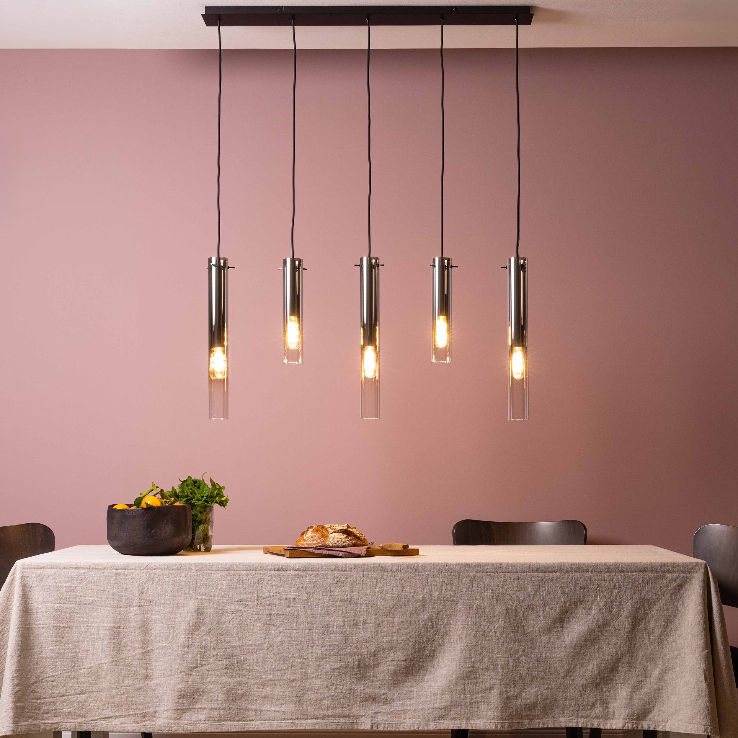 Brilliant Lampa wisząca Glasini 5 żarówek czarny mat/dymione szkło metal/czarne szkło 5x C35, E14, 25 W - 6