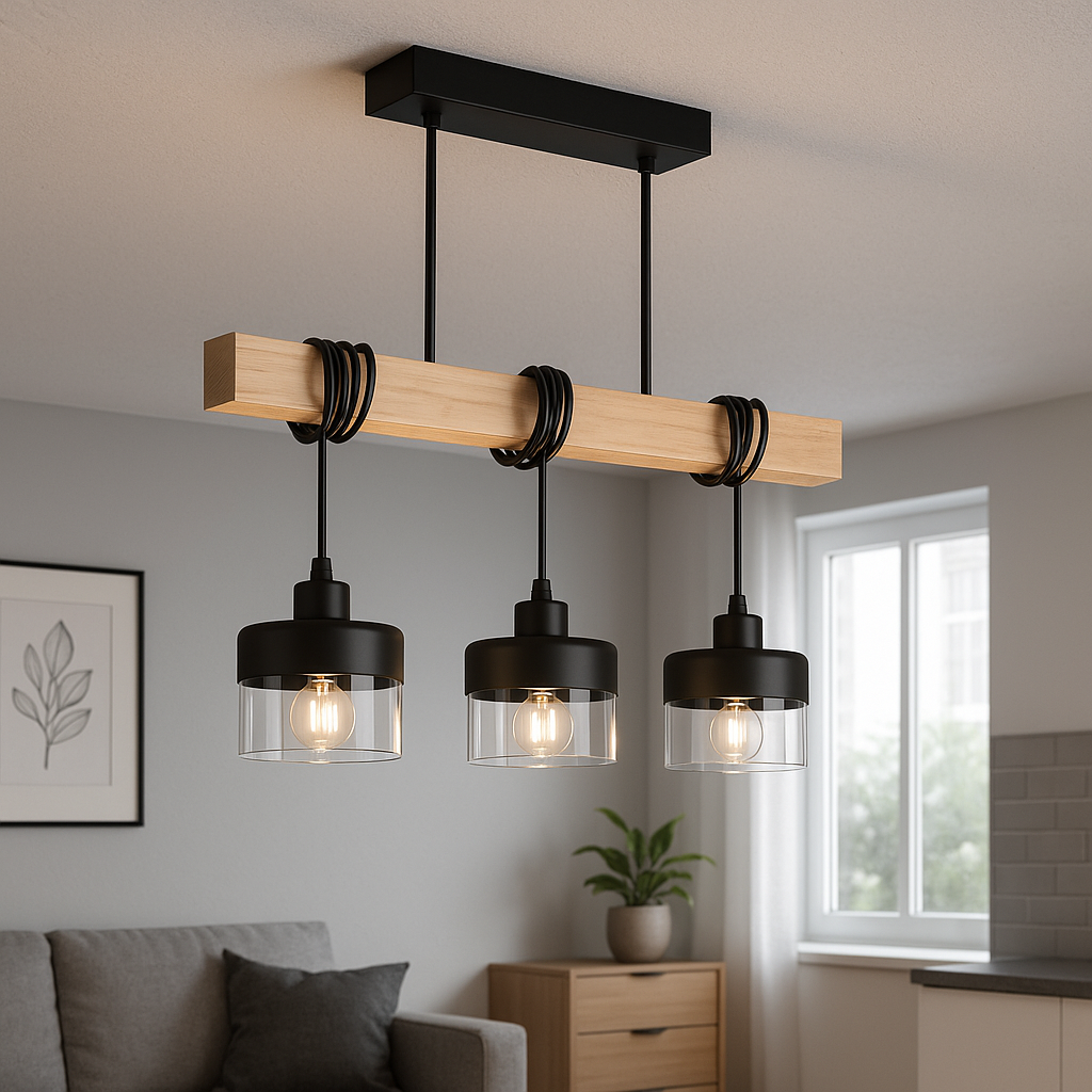 Lampa wisząca żyrandol Stark 3x E27 45 cm IP20 czarna stal drewno szkło MasterLED - 6