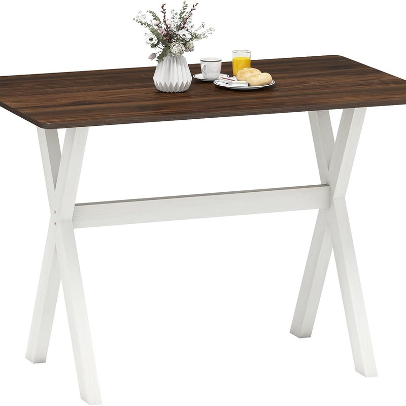 Drewniany Stół Jadalny, Stół Kuchenny 110 cm dla 4 Osób, Nogi z Drewna Kauczukowego, Konstrukcja w Kształcie Litery X, Nośność 100 kg (Biały)