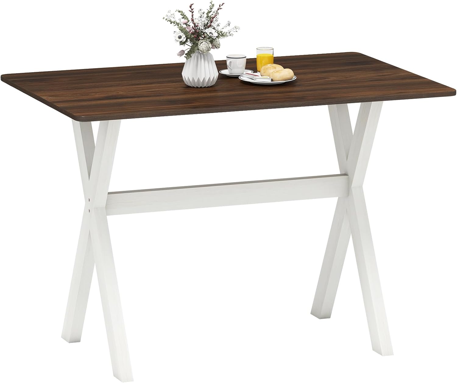 Drewniany Stół Jadalny, Stół Kuchenny 110 cm dla 4 Osób, Nogi z Drewna Kauczukowego, Konstrukcja w Kształcie Litery X, Nośność 100 kg (Biały)