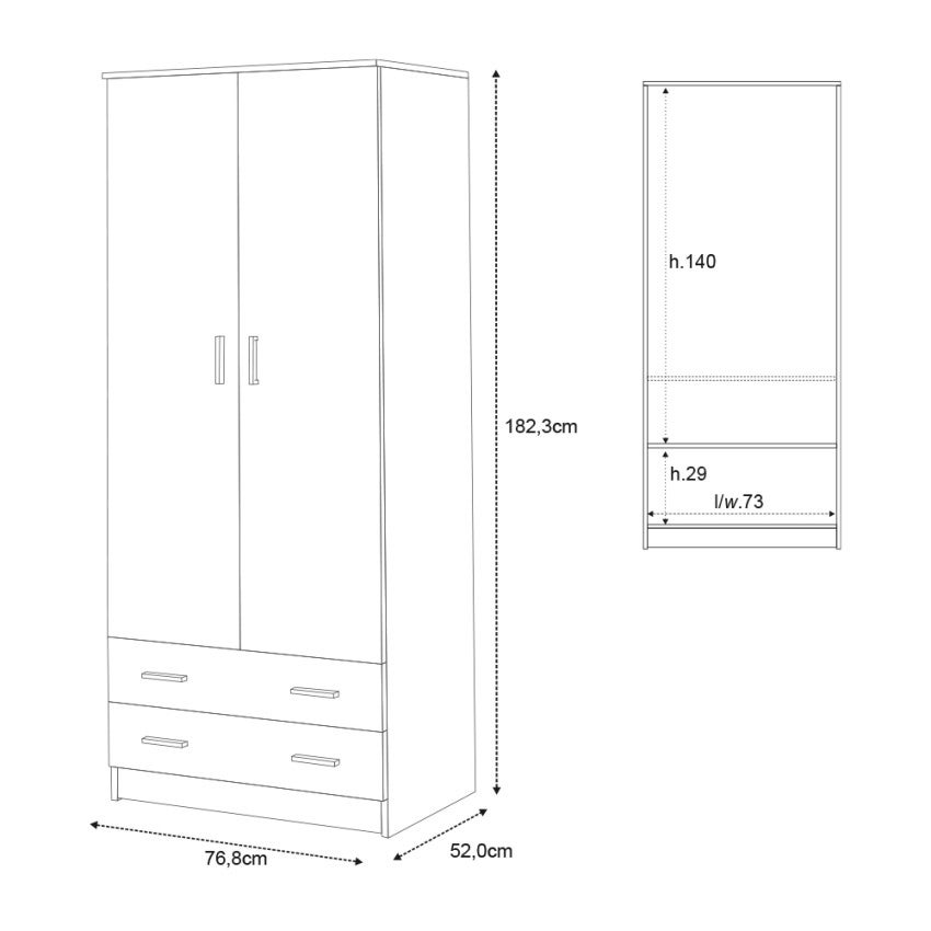 Armoire de chambre à coucher moderne 2 portes 2 tiroirs Fanny - 4