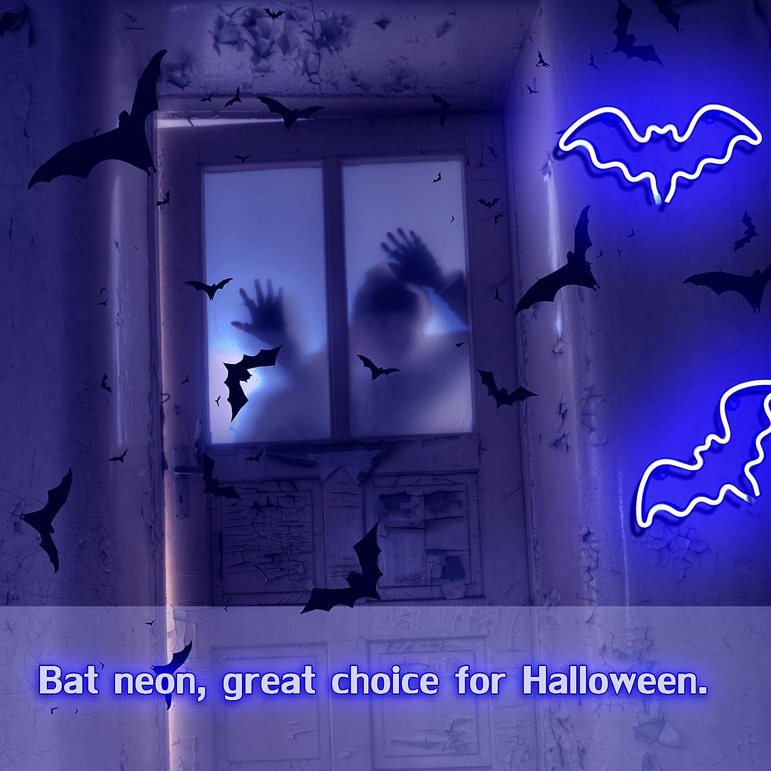 Insegna Al Neon LED A Forma Di Pipistrello Per Halloween - Luce Da Parete Blu, Alimentazione A Batterie