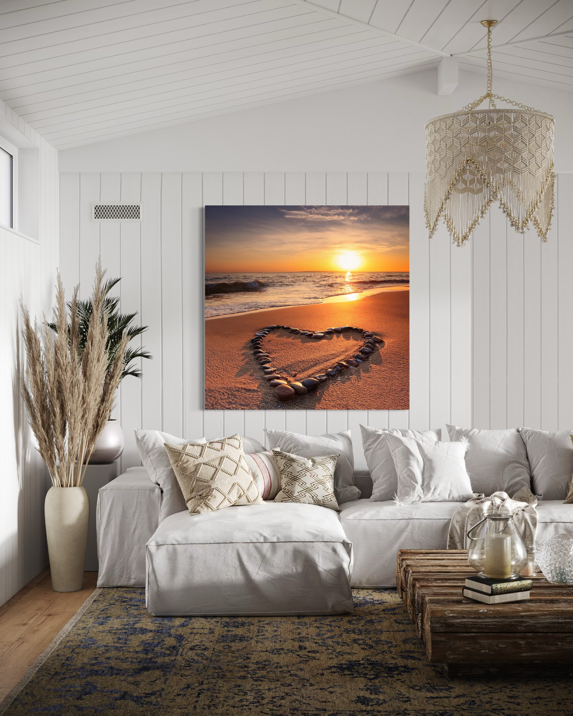 Tableau Toile Coeur Et Fleurs Roses - Style Romantique - 60x60 Cm - Bois Et Toile - Neuf - France