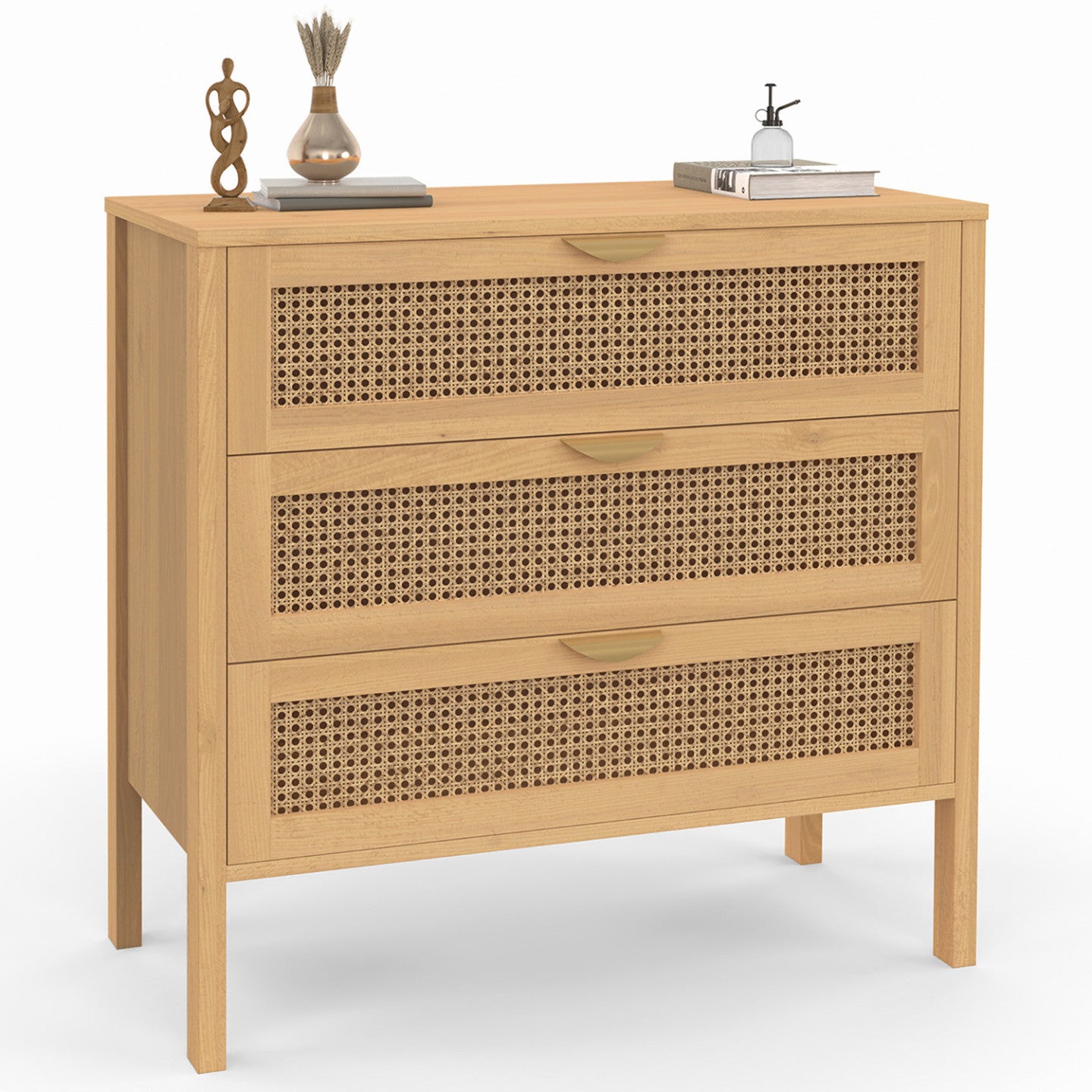 Commode 3 tiroirs EDHEN 80 cm cannage coloris bois - 2