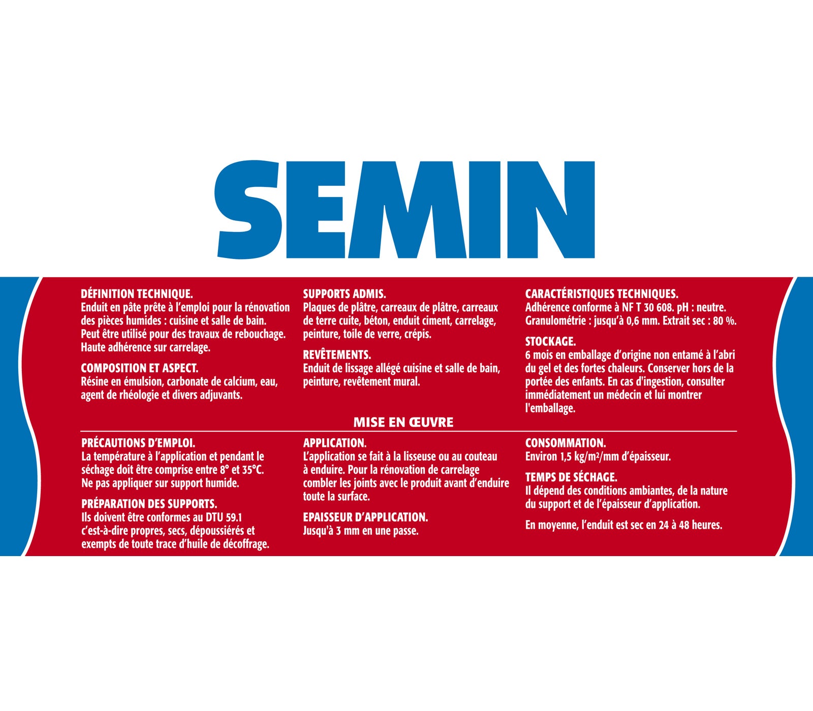 Lot de 2 enduits de rebouchage et rénovation spécial cuisine et salle de bain Semin - adapté aux pièces humides - seau de 5 kg - 4