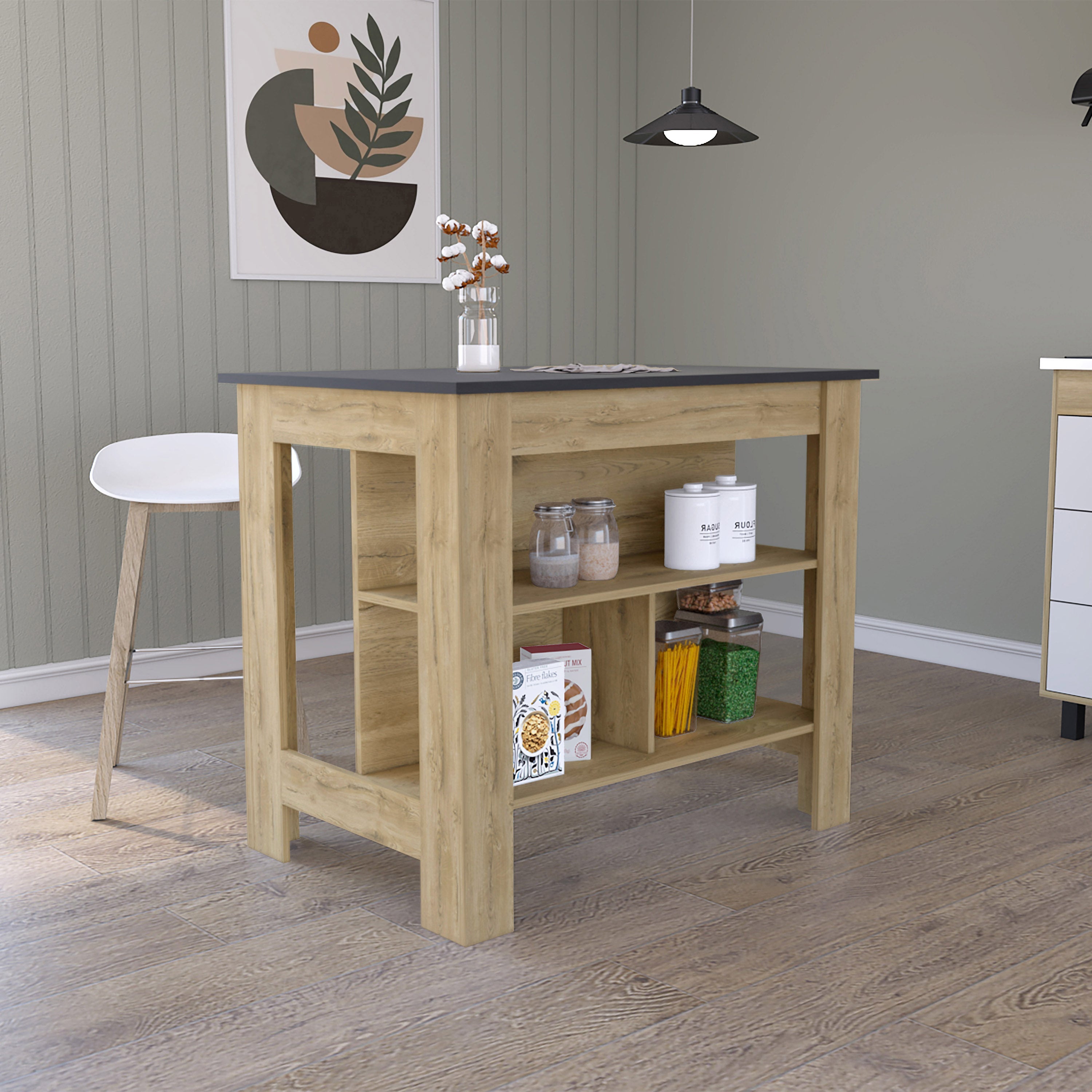 Tuhome Concept  Isla De Cocina Cala Tres Estantes Y Cuatro Patas Macadamia / Negro , Leroy Merlin