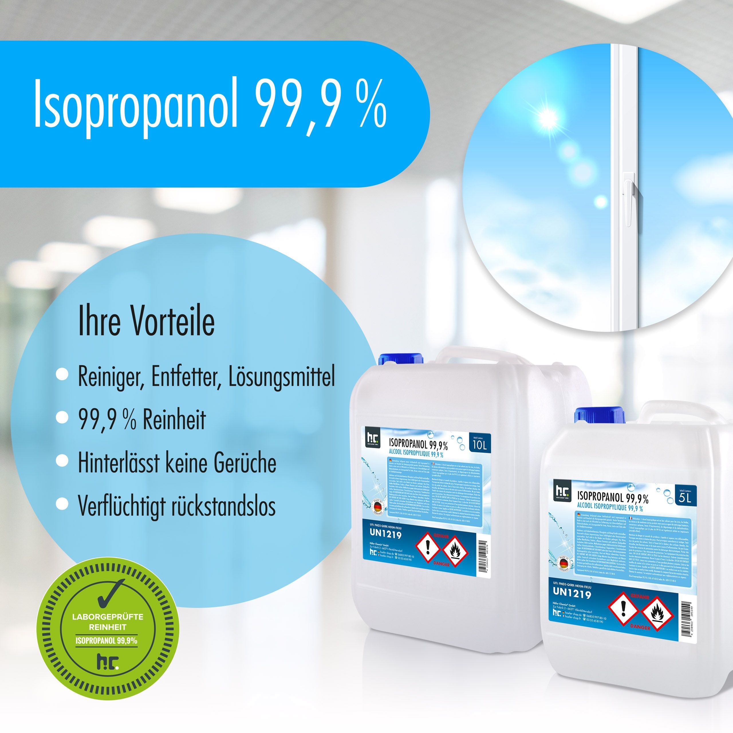 1 x Alcool isopropylique 99,9% Höfer Chemie® en bouteille de 1 L - 3