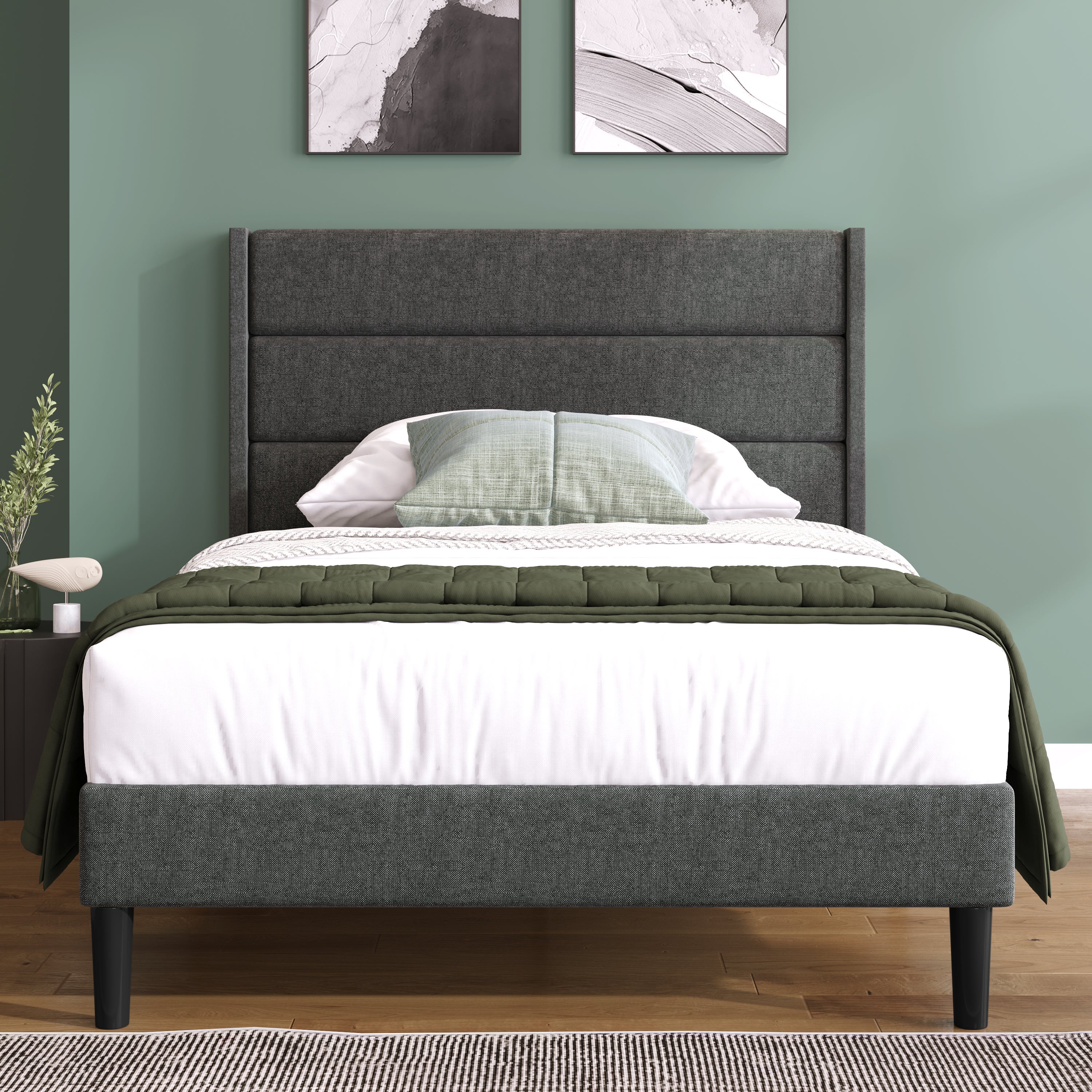 Lit rembourré en lin - 90x200cm - style contemporain - Gris | Leroy Merlin