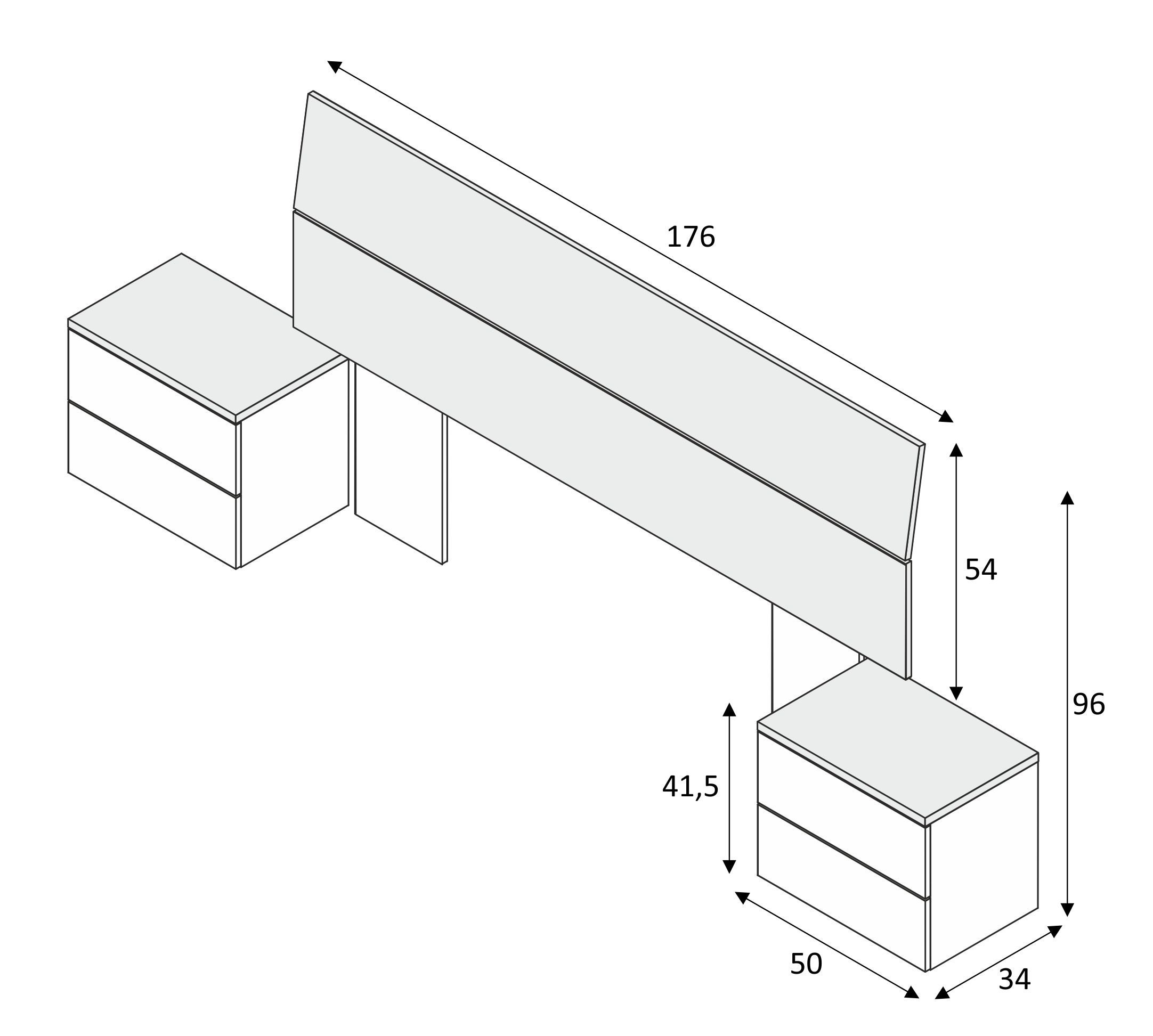 Mobelcenter - Cabezal Matrimonio y 2 Mesitas de Noche Aikos – Color Blanco Artik y Roble Alaska – Ancho: 276 cm x Fondo: 34 cm x Alto: 96 cm - (1172) - 5
