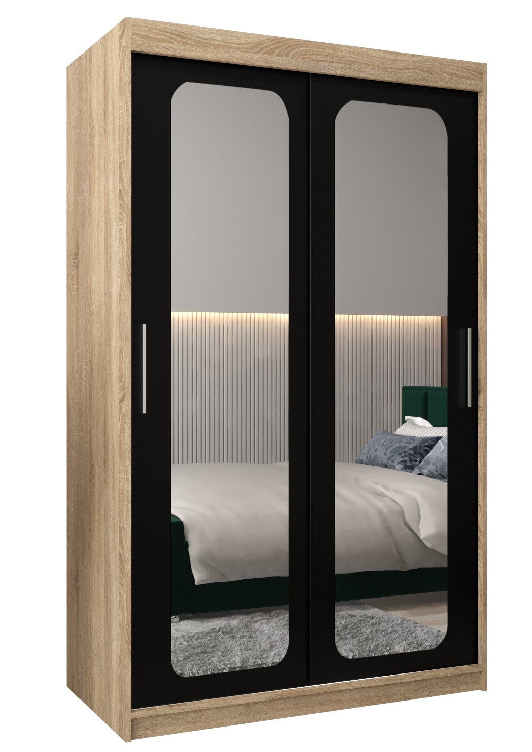 Szafa przesuwna garderoba PROMO T3 120 x 62 x 200 cm Sonoma + Czarny - Abiks Meble