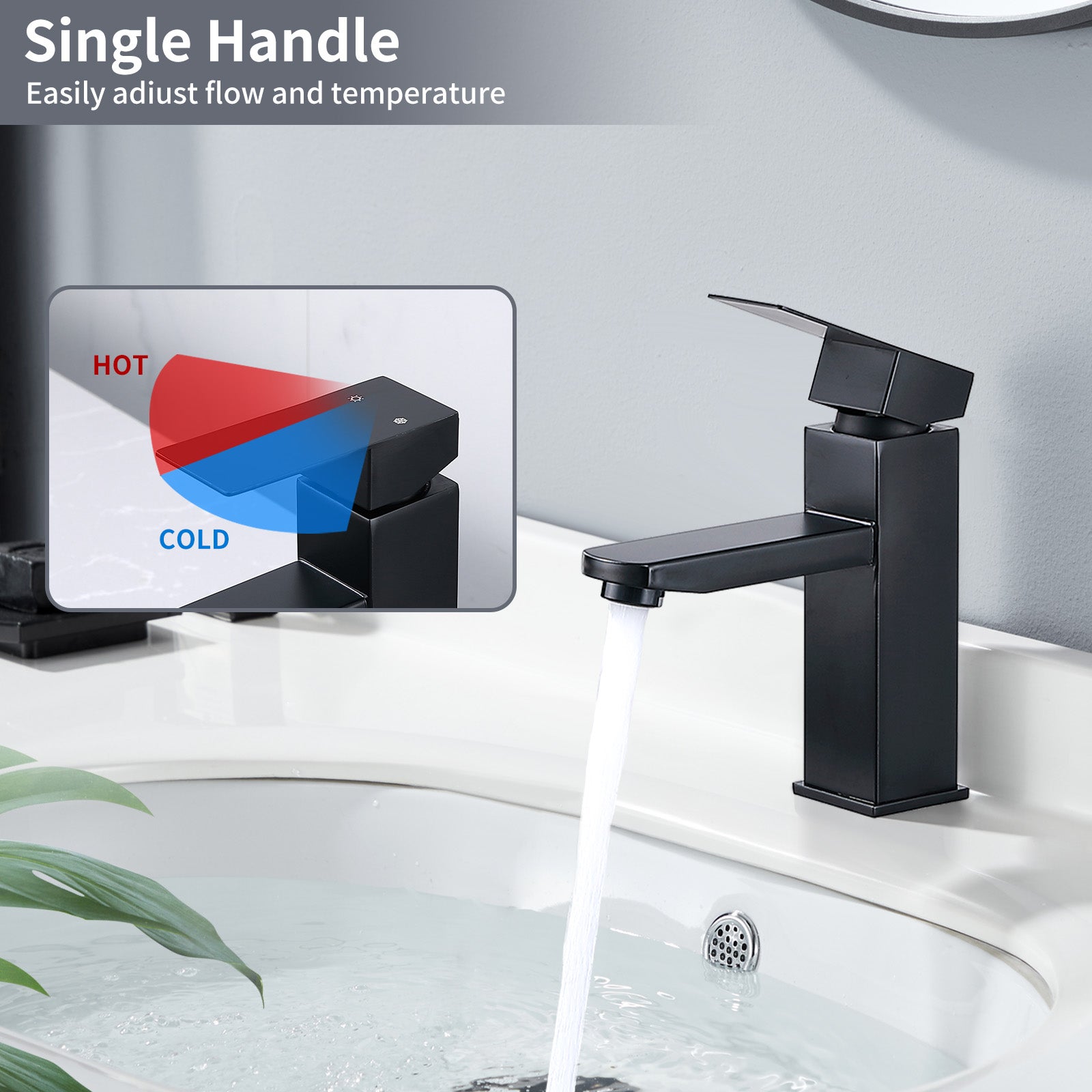 Homelody – Robinet salle de bain noir à bec cascade haut – Mitigeur lavabo en acier inox – Installation
