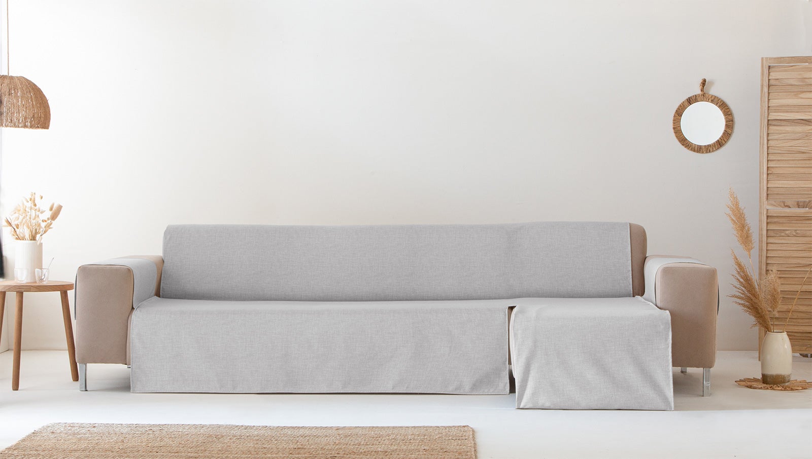 Copridivano chaise longue 240 cm braccio destro impermeabile e antimacchia, pet friendly, colore grigio chiaro - 2