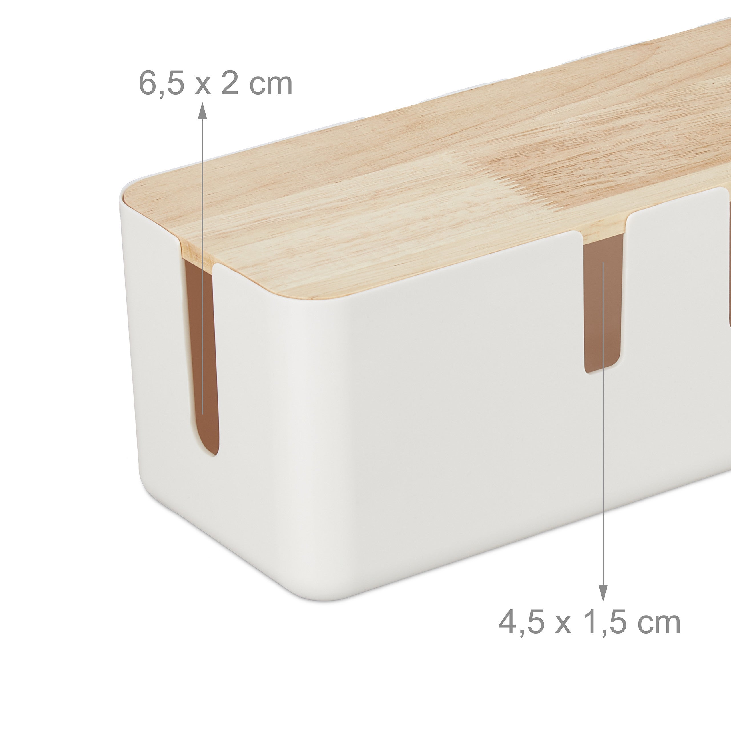 Boîte cache-câbles pour 2 multiprises, en plastique avec couvercle en bois, 11,5 x 30,5 x 12,5 cm, blanche, Relaxdays - 5