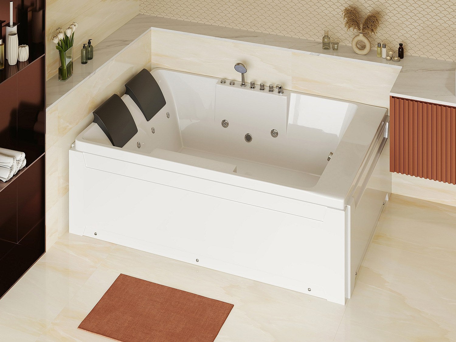 Wanna z hydromasażem - 2-osobowa - 515 l - 182 x 122 x 62 cm - Lewostronna - THALASSA