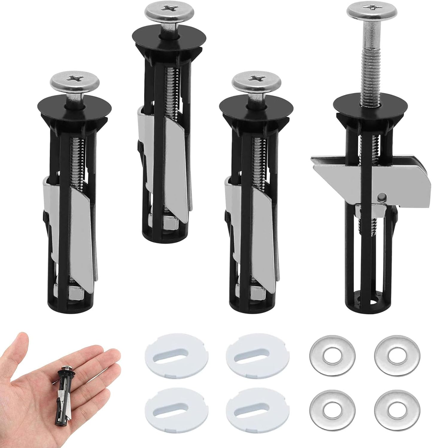 Set 4 Testine Ricambio Per WC Con 2 Manici In Plastica - Spazzole WC Sostituibili, Colore Nero, Pulizia 360°