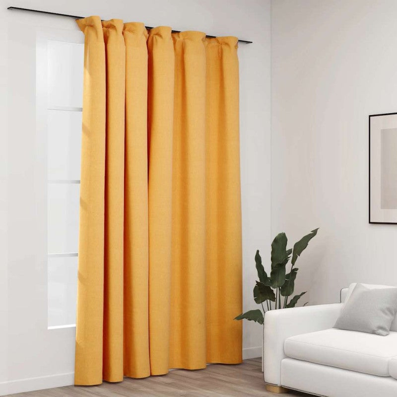 Vidaxl cortina opaca con ganchos look de lino amarillo 290x245 cm