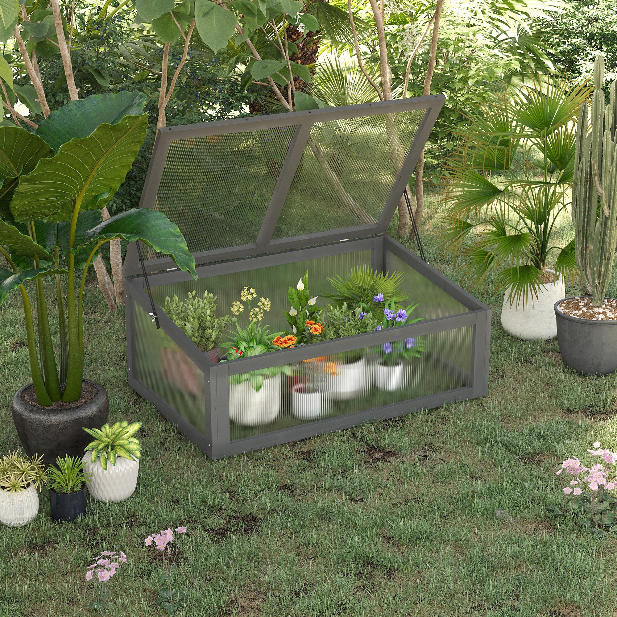Châssis froid bois mini serre 100x65x40 cm bâche protection UV bac surélevé gris jardin extérieur - 2
