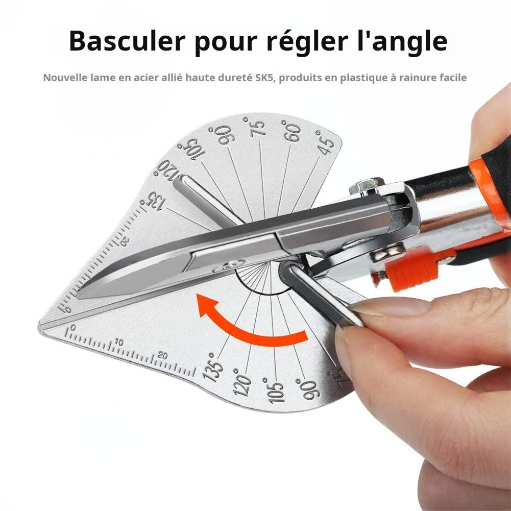 Tesoura de precisão multi-ângulo para trabalhar madeira, corta de 45° a 135° para selar e cortar arestas em forma de U, preta - 2