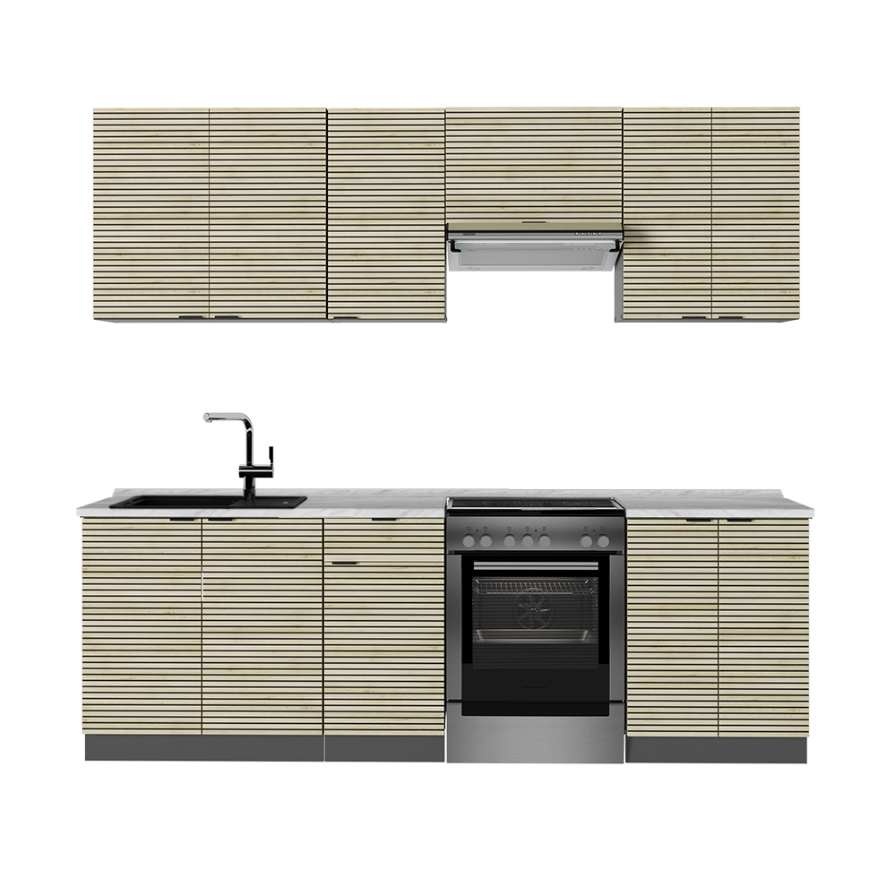 Vicco Aneks kuchenny Fame-Line, Panel dębowy/antracyt, 240 cm , BR Marmur