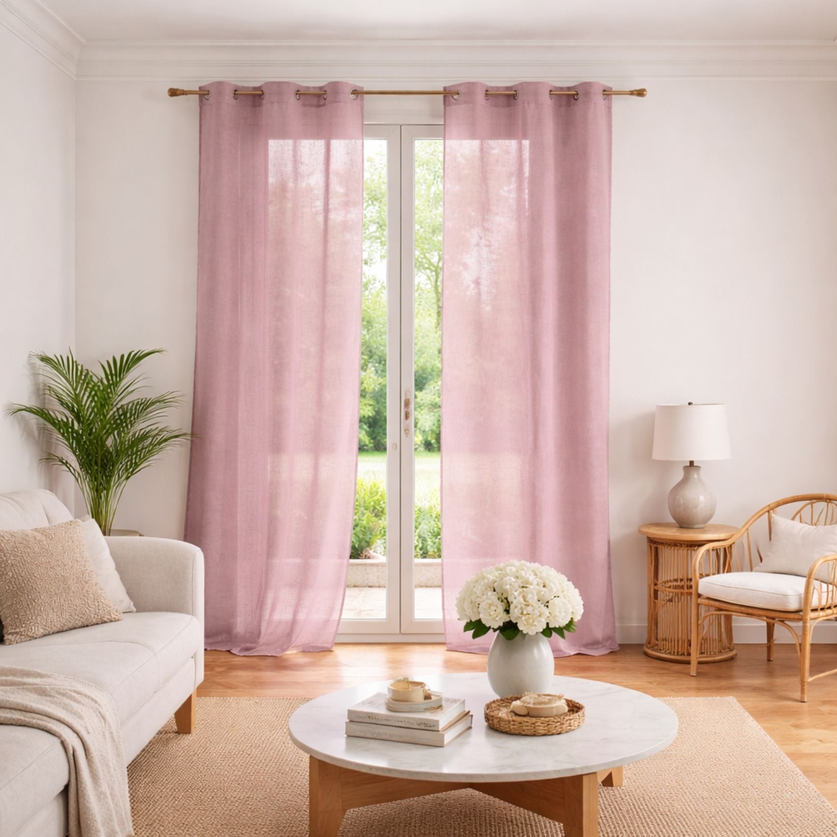 Voilage poly-lin uni fluide - Vieux rose - 140x240 cm - Polyester - 4