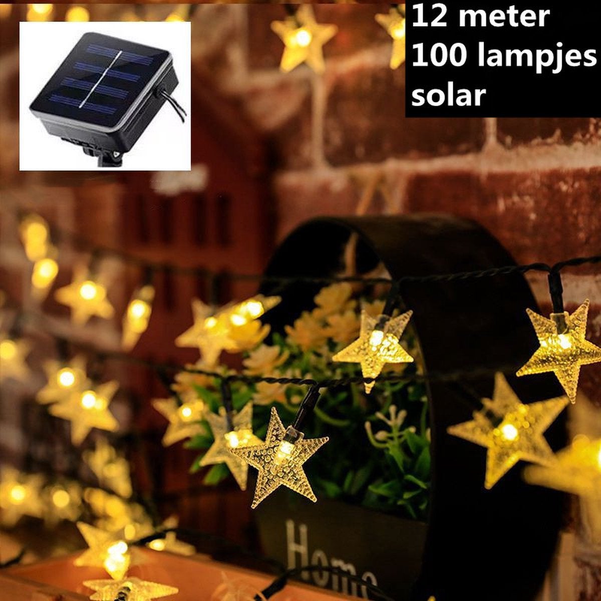 Lumini de grădină cu stele, alimentate cu energie solară, lungime 12 metri, 100 LED-uri, 8 moduri de intermitere, lumină albă caldă
