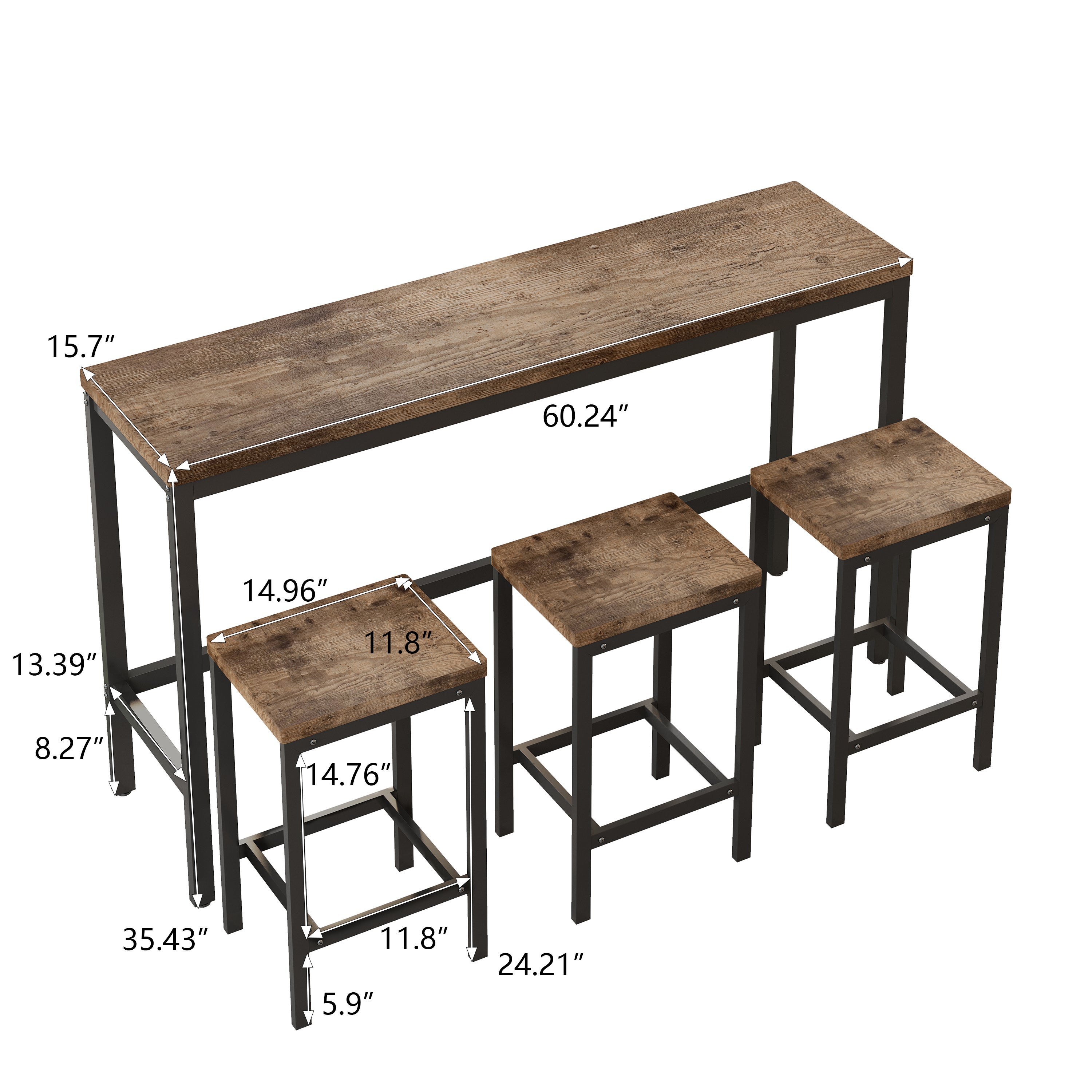 Table de cuisine moderne, table de pub, ensemble de table longue avec 3 tabourets, montage facile, couleur naturelle - 2