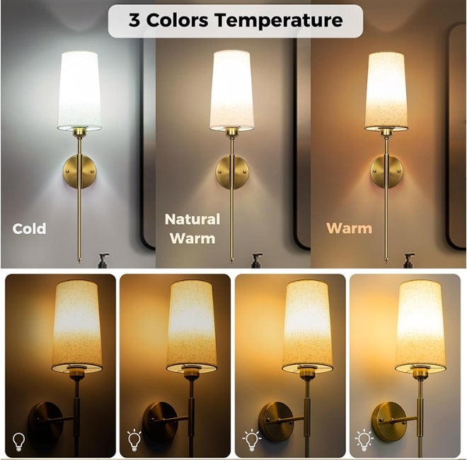 Lampe Murale LED Rechargeable – Applique Sans Fil, Télécommande, 3 Températures, 4 Niveaux, doré - 5