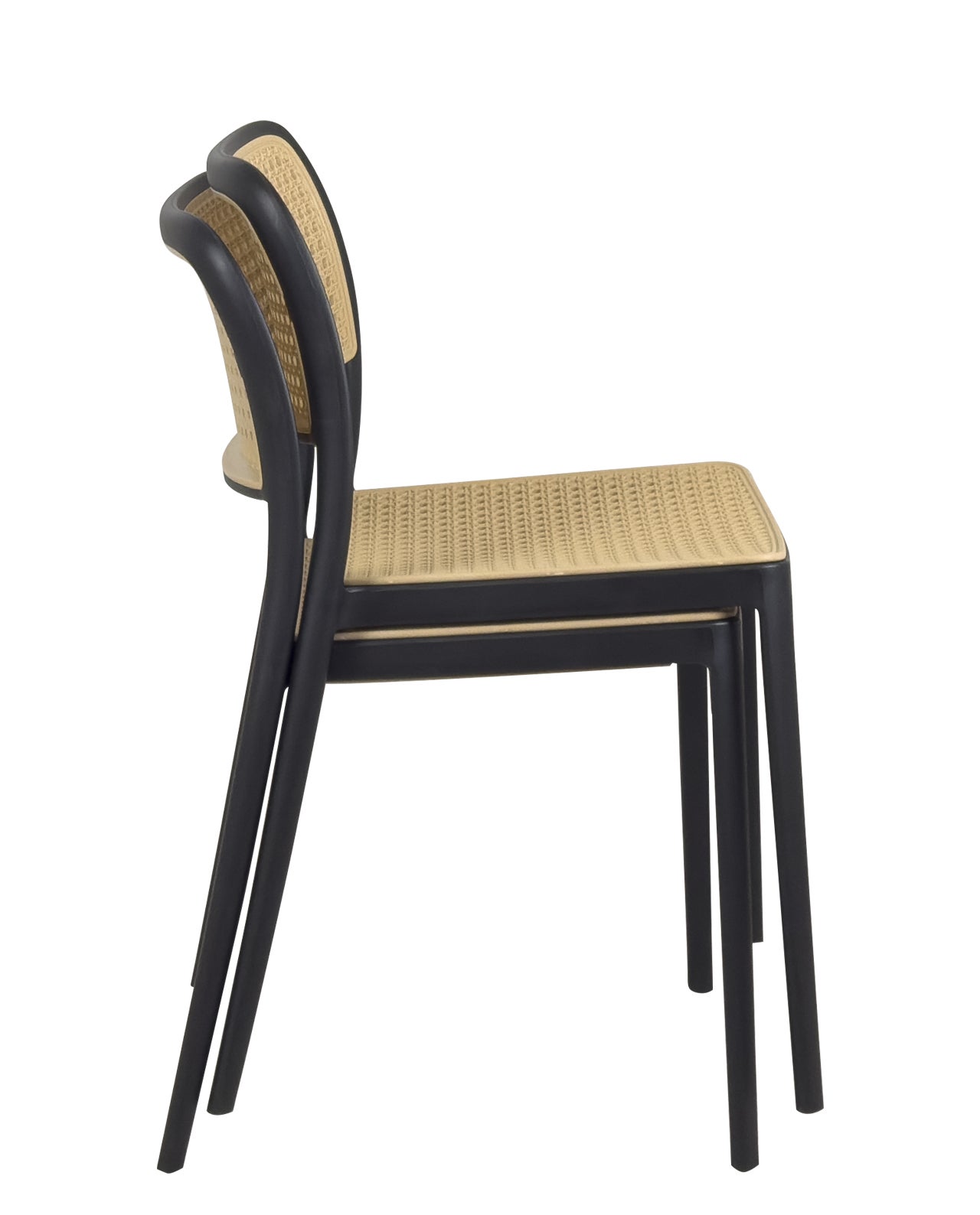 Lot de 2 Chaises de Cuisine Empilables Effet Rotin YAO Noir Beige - 7