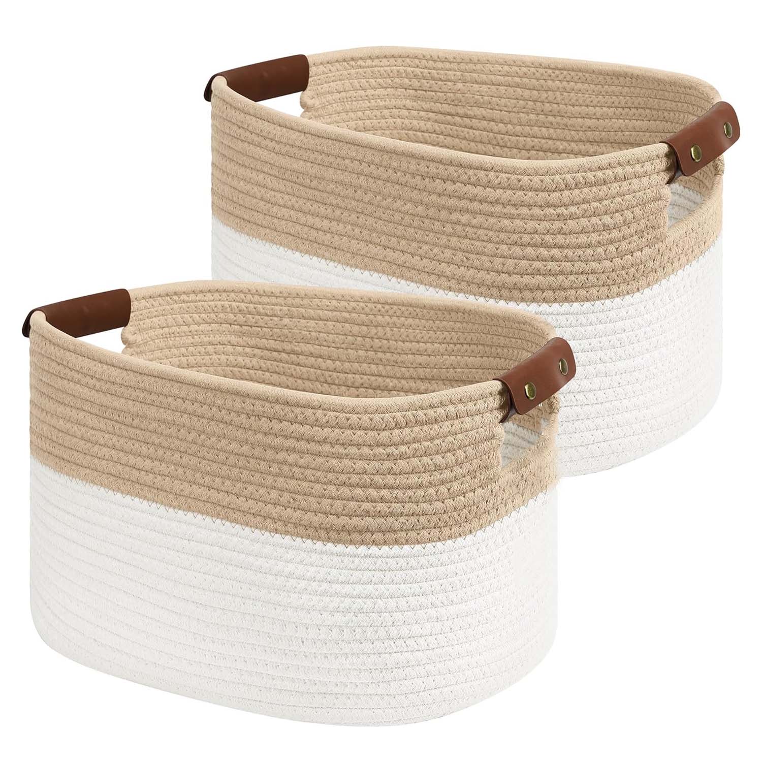 Kasa Vita Cestini Portaoggetti In Corda Di Cotone – Bicolore Beige E Bianco, 38x25x23 Cm, Per Organizzare Giocattoli, Libri E Accessori