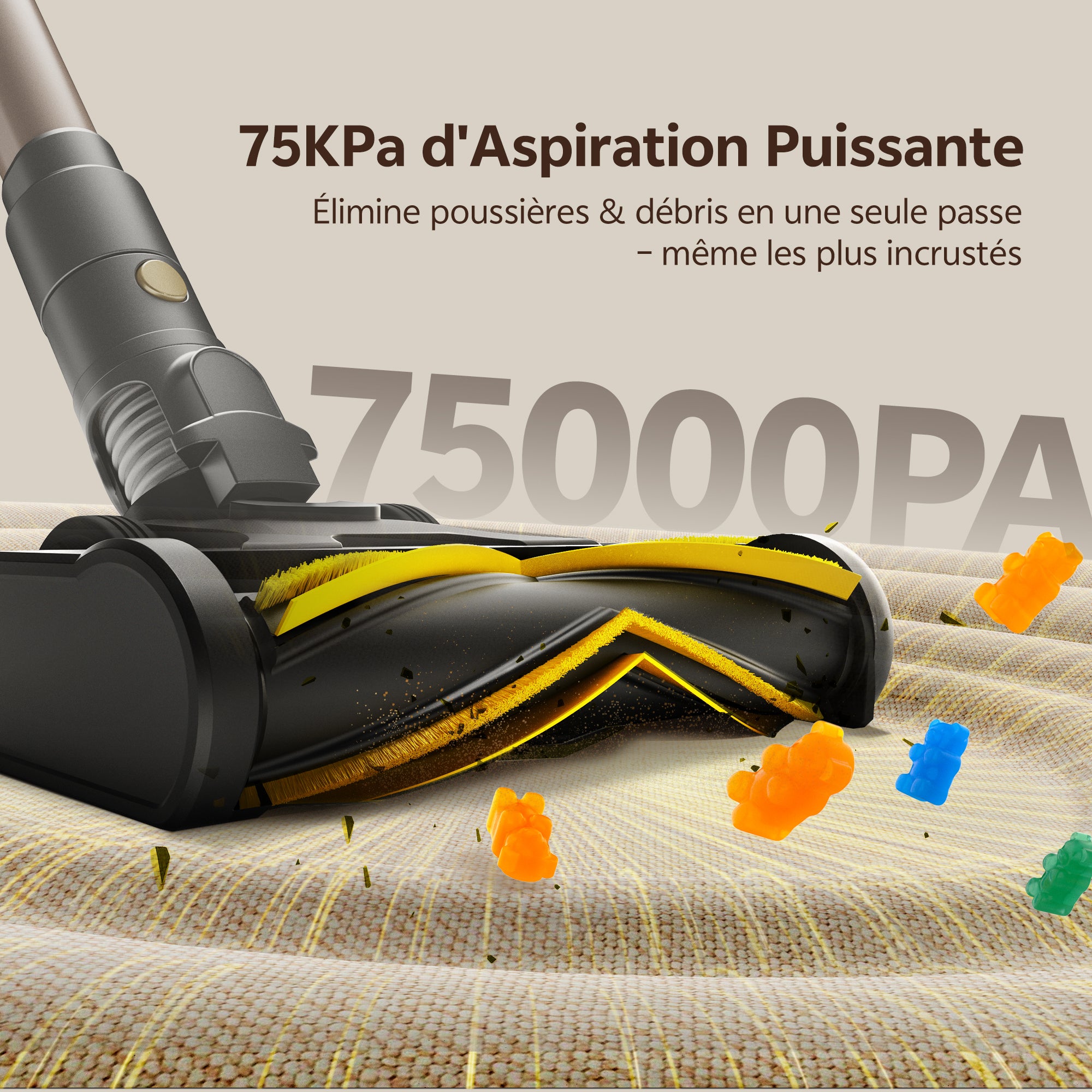 Aspirateur Balai sans Fil, 70min/75KPA, Auto-portant, Greeneye™ Technologie,Tige Télescopique Réglable, Or - 2