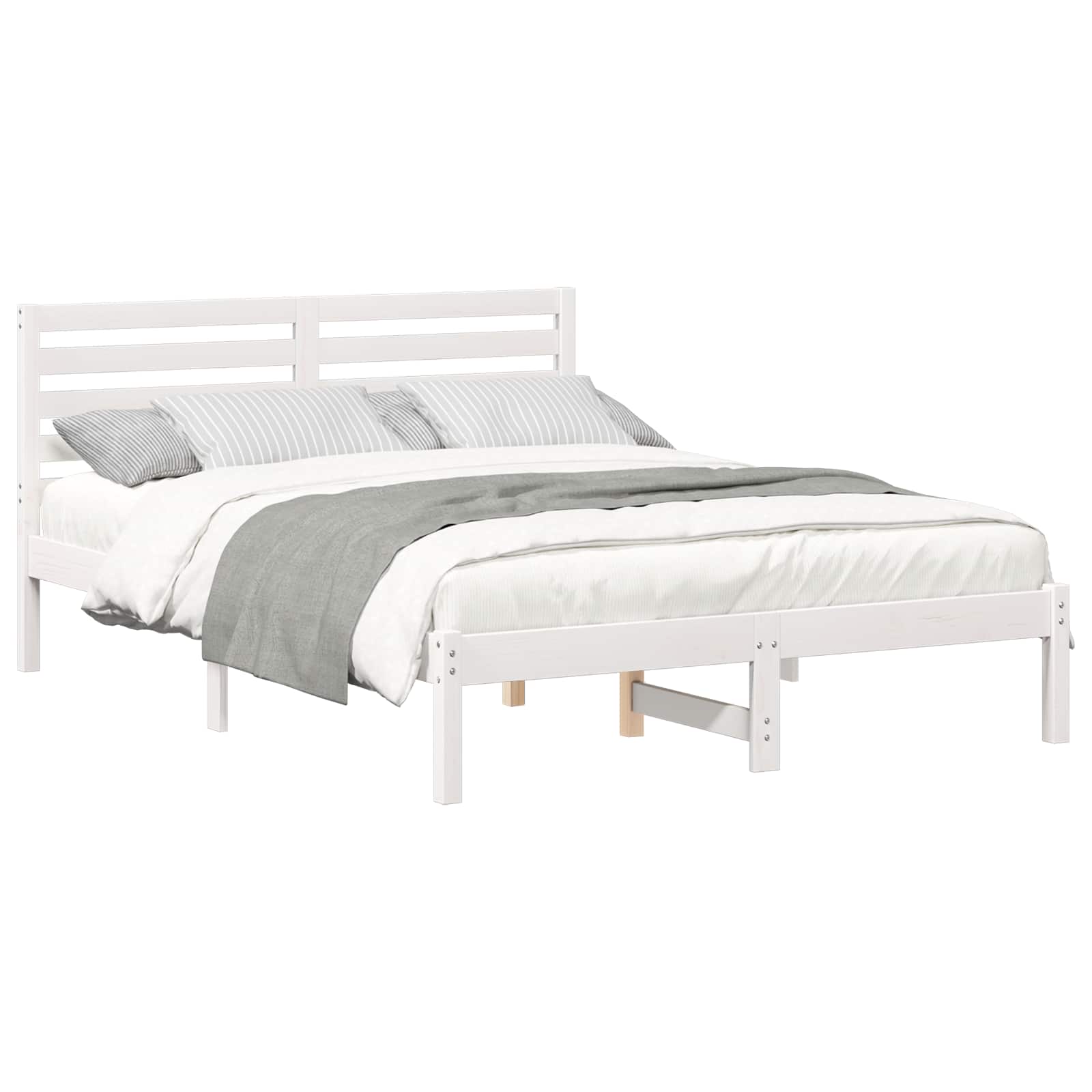 Cadre de lit avec tête de lit en pin massif blanc, 120 × 190 cm - 2