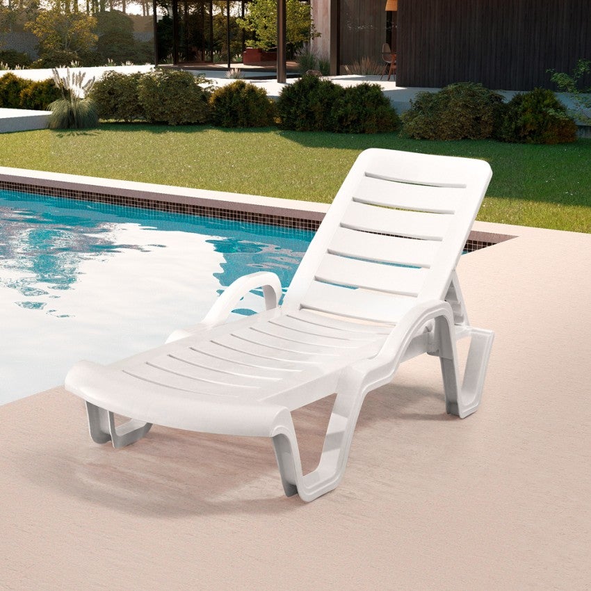 Moovere Lettino da Esterno di Design Piscina Hotel Club Spiaggia Giardino Bianco Impilabile e Super Resistente alle Intemperie