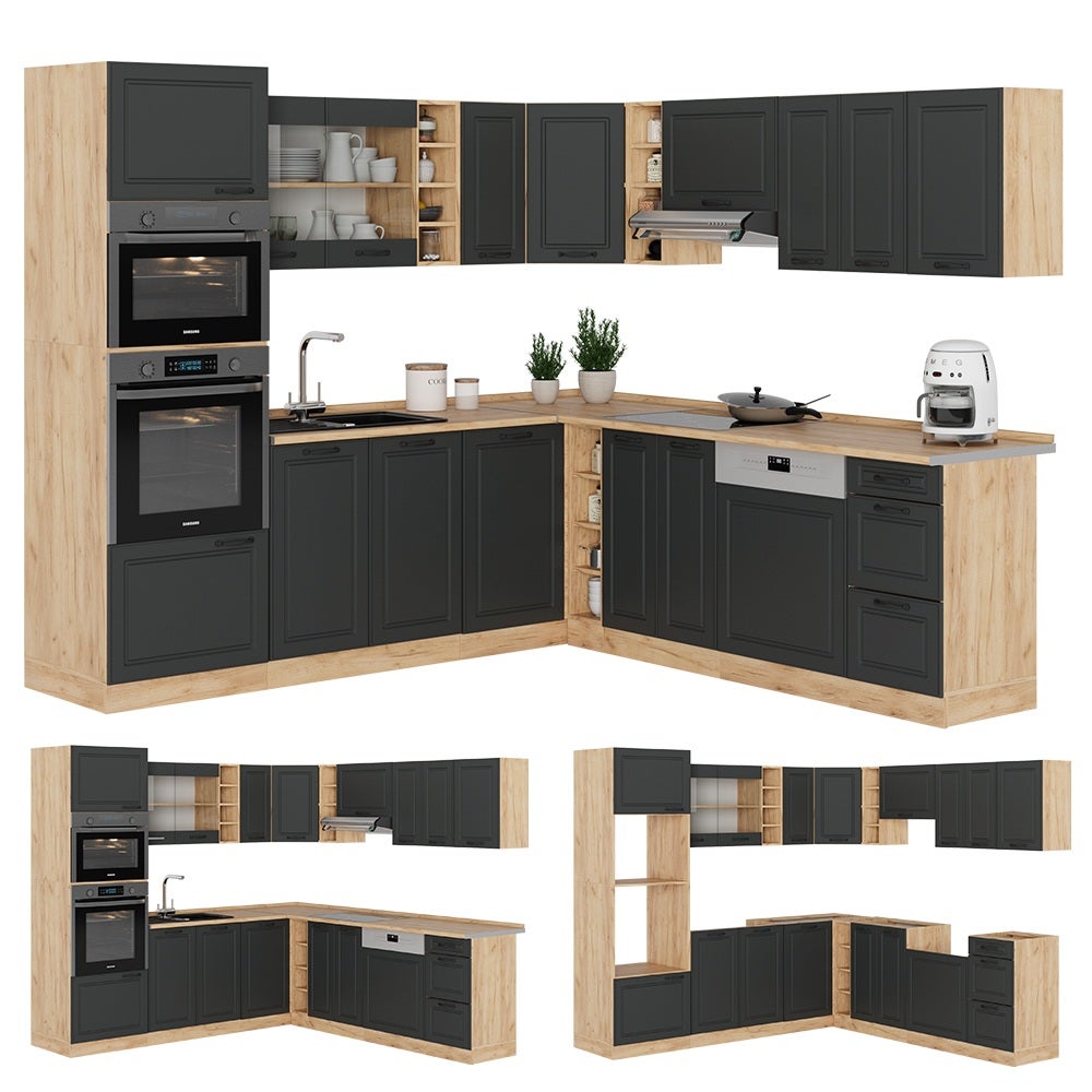 Vicco Cuisine en angle R-Line, Anthracite campagne/Chêne de force doré, 247 x 237 cm, PT Chêne - 9