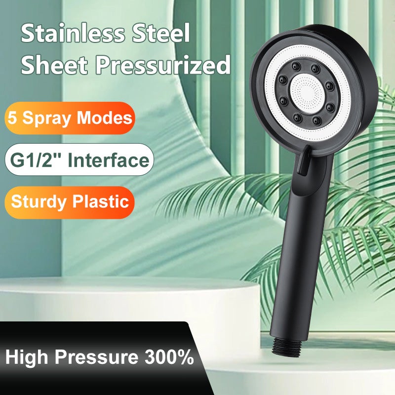 Pommeau de douche haute pression – 5 modes de jet – Technologie Turbo Booster – Anti calcaire – Économie d'eau – Facile à installer–noir - 3