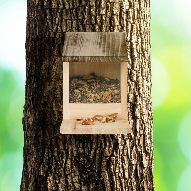 Casetta Mangiatoia Scoiattoli Relaxdays - Legno Naturale Con 2 Ingressi - Foto 7